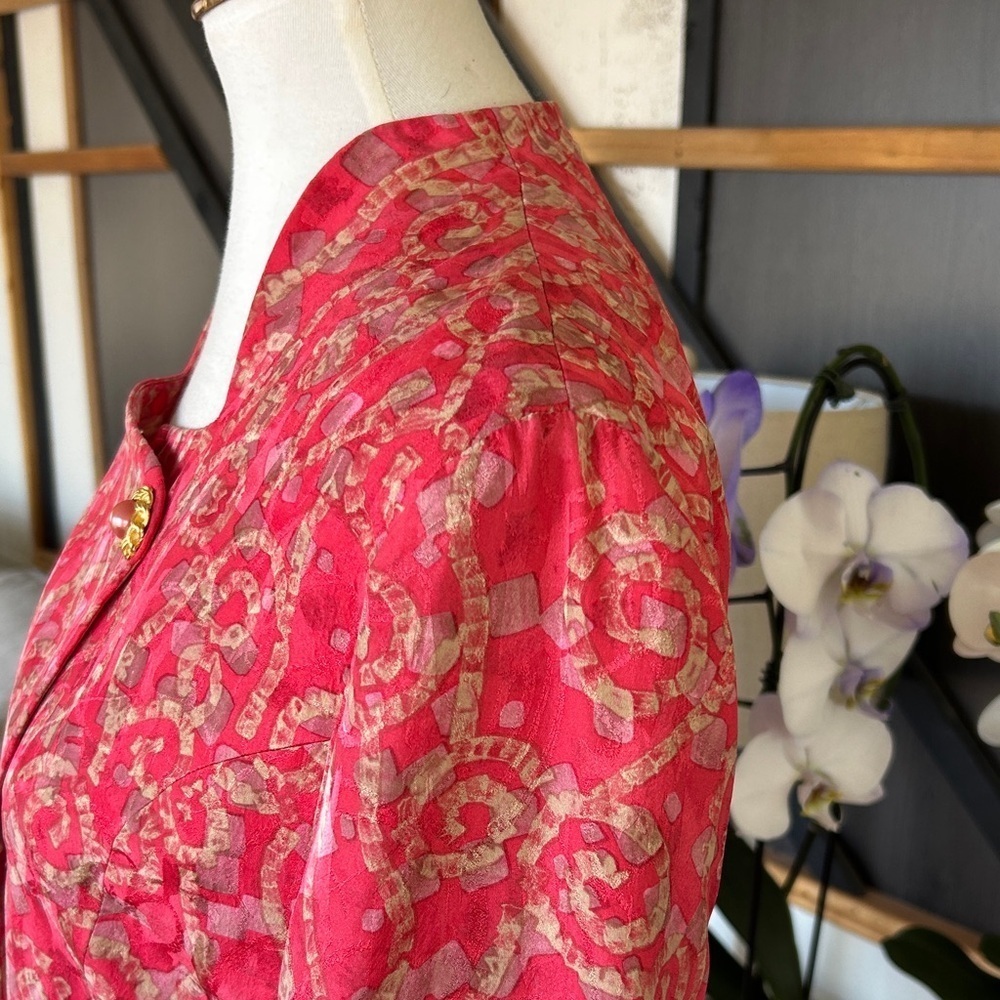 Vintage Japanese Silk Brocade Jacket Women Size 12 Pink Gold Elegant Statement - Picture 6 of 10